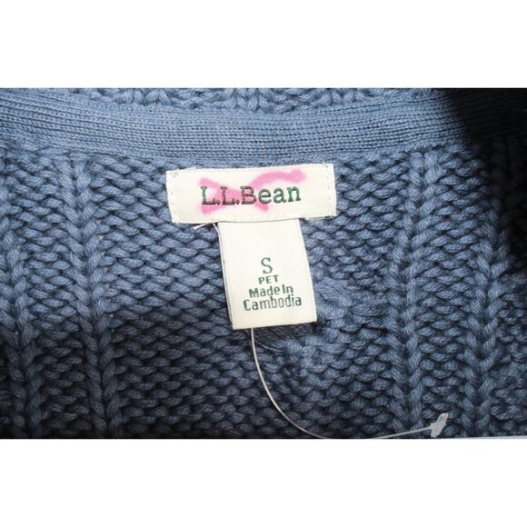 LL Bean Double L Cable Sweater Zip Cardigan Blue Size Small Pet - Picture 4 of 10